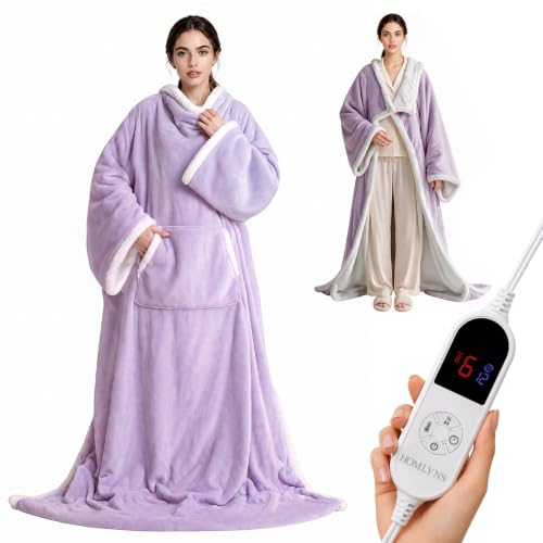 HOMLYNS Purple Wearable Heated Blanket with Foot Pocket & Sleeves, 52 x 72 inches