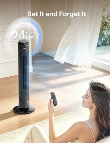 Ultra DC Motor 42-Inch Oscillation Tower Fan for Bedroom with Remote - Black