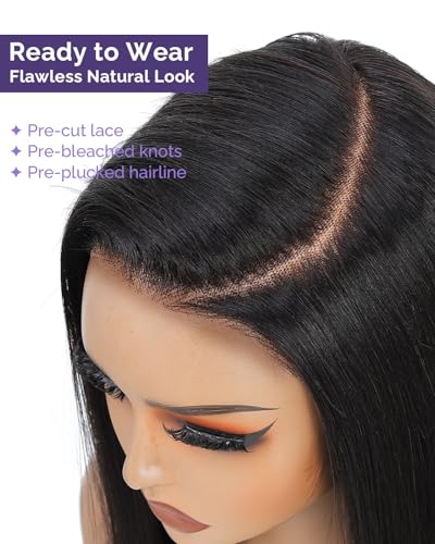 22 Inch Straight Lace Front Human Hair Wig - Natural Color, Pre-Plucked, Glueless Fit
