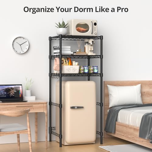 3-Tier Adjustable Mini Fridge Stand - Black Metal Storage Rack, 26.58 x 20.28 x 65.56 Inches
