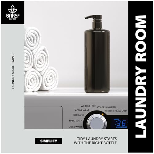Bar5F 1-Liter BPA-Free Black Pump Bottles ? Refillable PET Plastic Dispensers for Shampoo, Conditioner & Body Wash with UV Shield Gloss Finish, Heavy-Duty 3-Pack