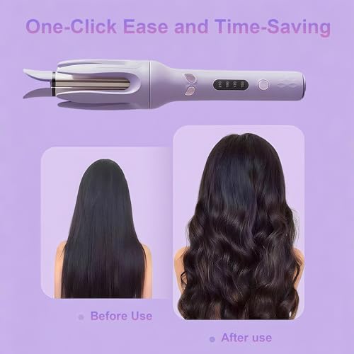 EYCOMTOM Purple Automatic Rotating Hair Curling Iron with Negative Ion Ceramic Technology