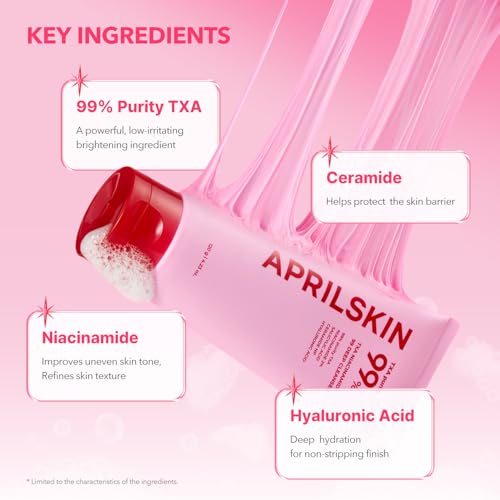 APRILSKIN TXA Deep Cleansing & Hydrating Trio: TXA Niacinamide Pore Cnsare Pink Bubble Gum Deep Cleaer, TXA Toning Shot Spicule Serum and Pink Milky Toner