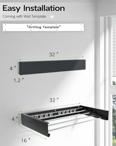 VIKAQI 32" Wall Mounted Foldable Clothes Drying Rack - Heavy Duty Stainless Steel