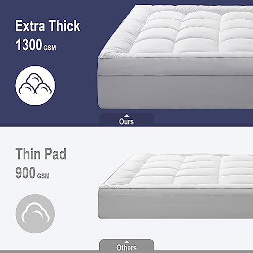 White King Pillow Top Mattress Topper 100% Cotton with Down Alternative Fill