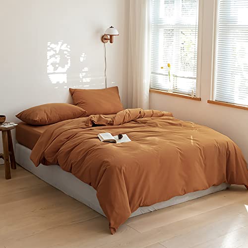 Pumpkin Color Queen Comforter Set - Rust Microfiber Bedding with Pillowcases