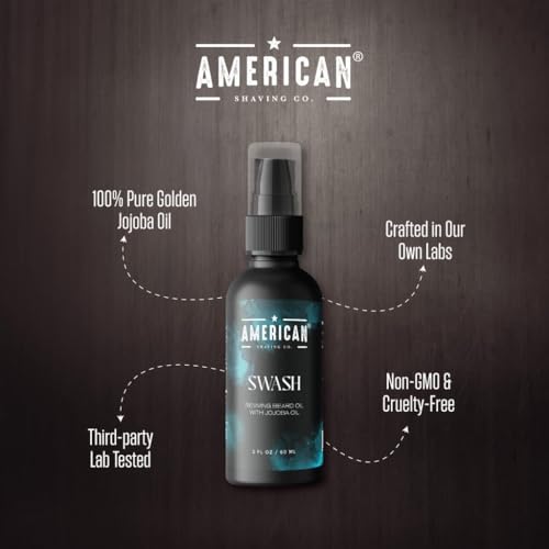 American Shaving Co. Swash Beard Oil for Men | Made With Jojoba Oil | Lightweight, Non-Greasy Beard Conditioner & Softener | Natural Oil for Thicker Beard | Beard care products for men | Made in USA