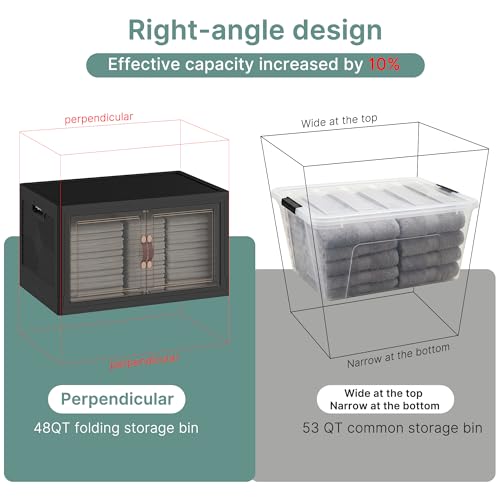 48QT Lockable Plastic Storage Bins - Collapsible & Stackable with Wheels - 3 Pack - Dark