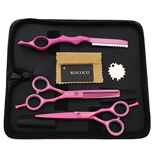 Pink Hair Cutting Scissors Set with Razor - 5.5 Inch Barber & Stylist Tools