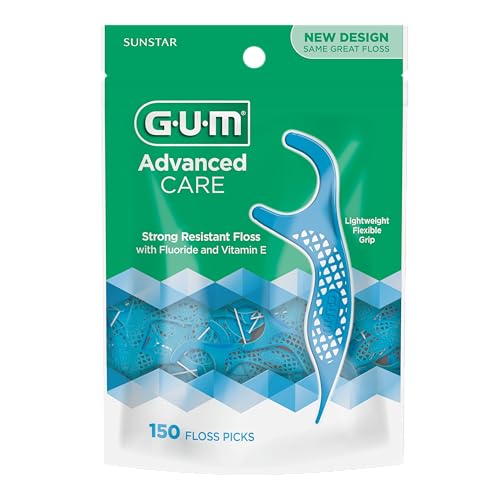 GUM Advanced Care Dental Floss Picks 150 Count Pack of 4 - Fresh Mint Flavor