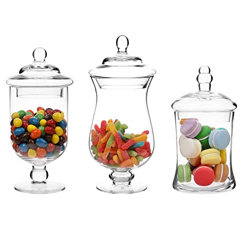 MyGift Clear Glass Apothecary Jars with Lid Set of 3 - Decorative Footed Vases