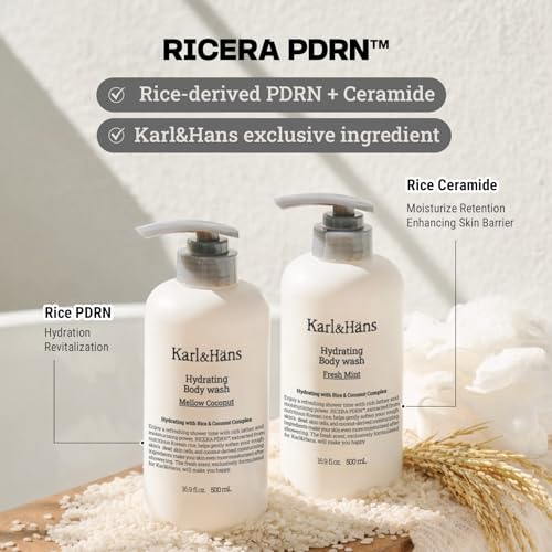 Karl&Hans Body Wash - Coconut, Rice PDRN & Ceramide, 16.9 Fl Oz, Pack of 2 - Suitable for All Skin Types
