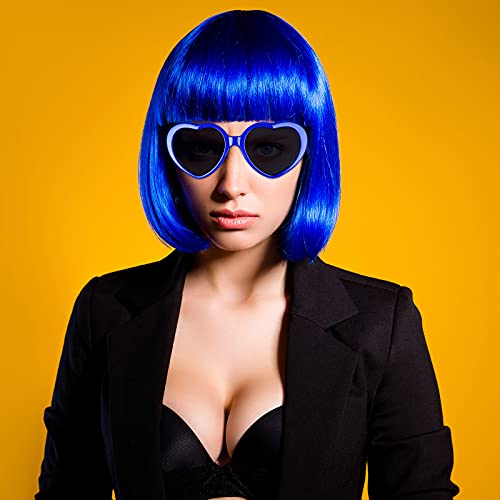 Multicolor Short Bob Wigs with Heart Sunglasses Party Set - 7 Colors