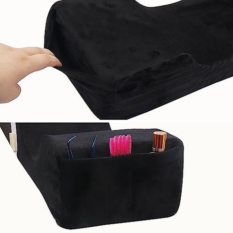 Beauty Salon Eyelash Extension Velvet Lash Pillow Beauty Salon Memory Foam Neck Pillow for Lash Extension Grafting Make Up Side Pockets for Tools(Black)