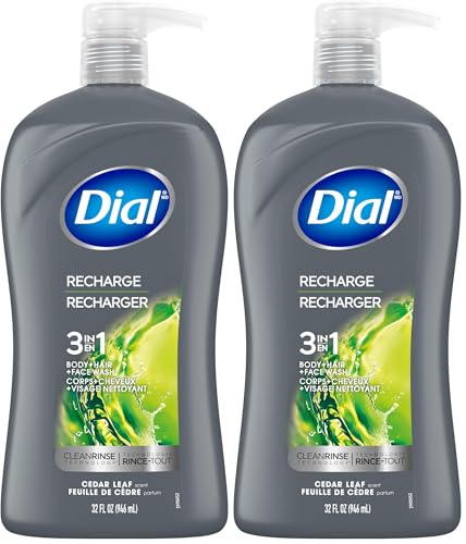 Dial Men 3-in-1 Body Hair & Face Wash Pack of 2, 32 Fl Oz, Cedar Leaf Scent