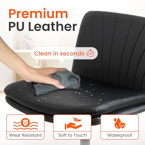 Orange Factory Criss Cross Chair Black PU Wide Leather Vanity Desk Seat - Adjustable Swivel