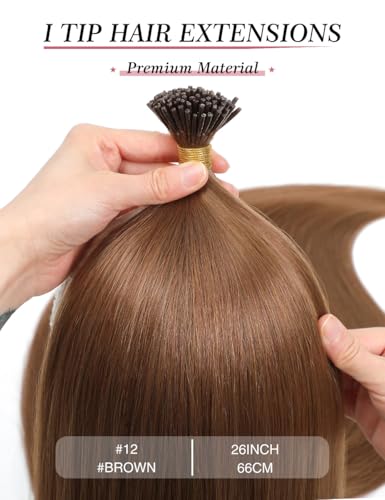I Tip Hair Extensions 200g/200s - 26 Inch Brown Synthetic Straight for Women - Variation of 26 Inch / Brown