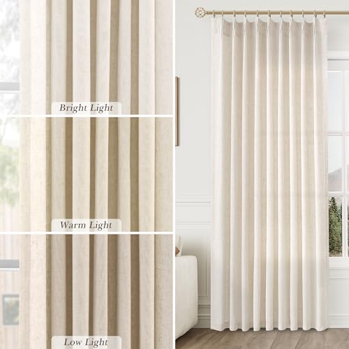Aersas Natural Pinch Pleat Linen Curtains Set 2 Panels 40x118 inches for Bedroom & Living Room, Semi Sheer Neutral Linen Blend
