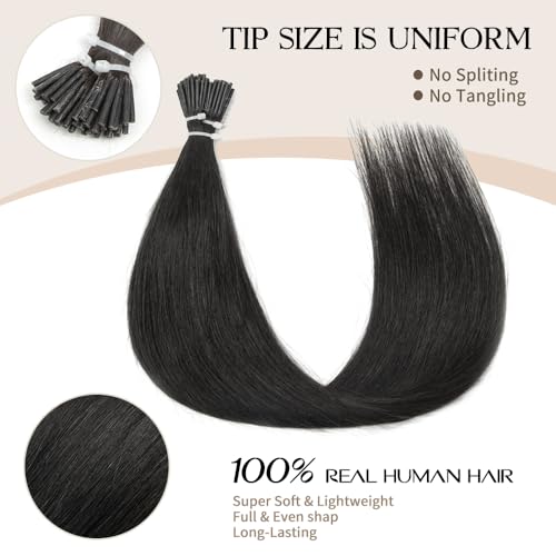 Boymia I Tip Hair Extensions 16 Inch Nature Black - 50 Strands, Human Hair