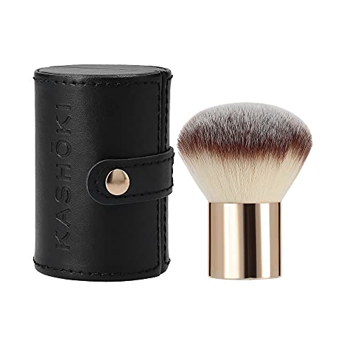 T4B Kash?ki 200 Kabuki Brush Travel Mineral Powder Brush for Loose Powders with Synthetics and Taklon Bristles and Tube Makeup Case Designed for Professional Use