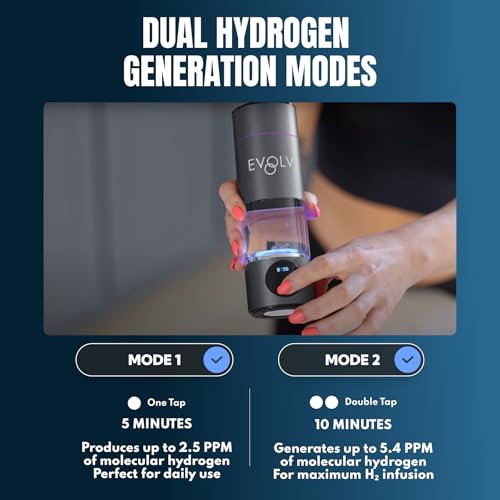 EVOLV Hydrogen Water Bottle - Black Carbon Ionizer, Leak Proof, Safe & Portable