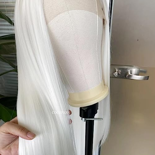 White Synthetic Lace Front Wig for Women - Long Silky Straight Hair