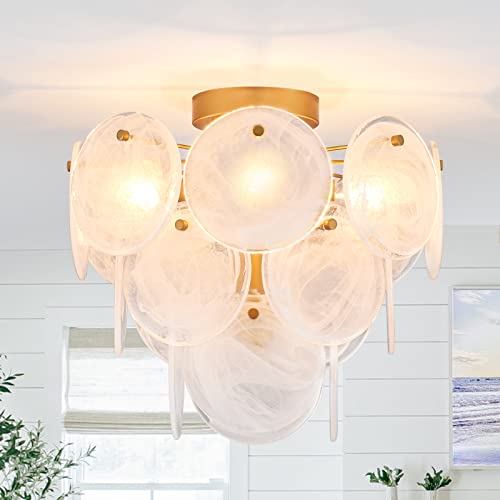 VANZARLA Gold Modern Flush Mount Glass Ceiling Light Fixture for Bedroom Kitchen Hallway