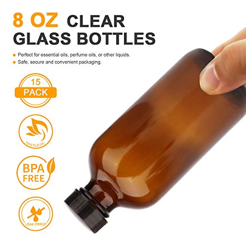 Brown 8oz Amber Glass Bottles with Lids - Reusable UV-Protective Storage (20 Pack)