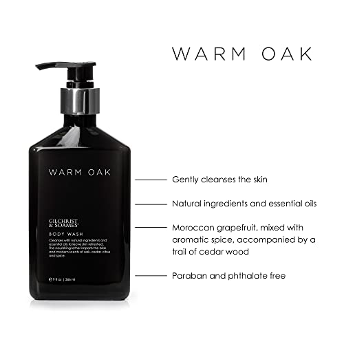 Gilchrist & Soames Warm Oak Body Wash 9oz - Natural Essential Oils, All Skin Types, Paraben & Sulfate Free, Pack of 1