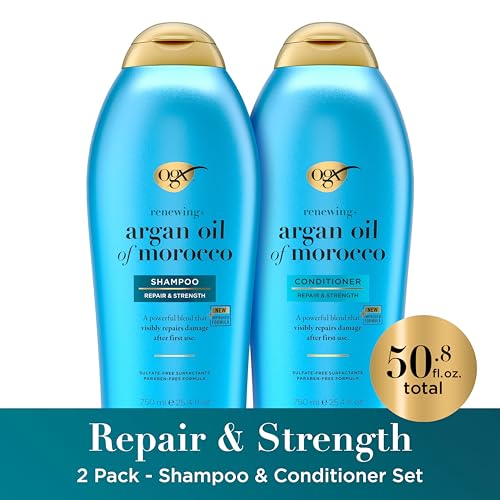 OGX Renewing Argan Oil Shampoo & Conditioner Set - 2 x 25.4 fl oz - Sulfate-Free, Hydrating & Repairing for Curly & Damaged Hair