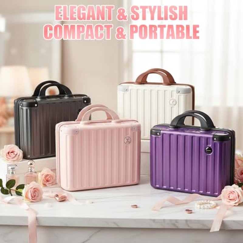 14 Inch Portable Makeup Travel Case Hand Luggage, Hard Shell ABS Cosmetic Organizer with Safety Lock, Small Carry-On Travel Bag for Women£¨Pink£©