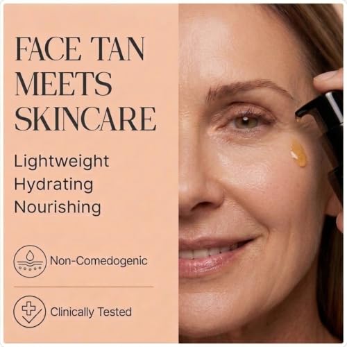 Self Tan Serum for Face - Light to Medium Sunless Tanner with Hyaluronic Acid & Organic Oils, Natural Glow, 2 Fl Oz - Variation of Light Medium Tan
