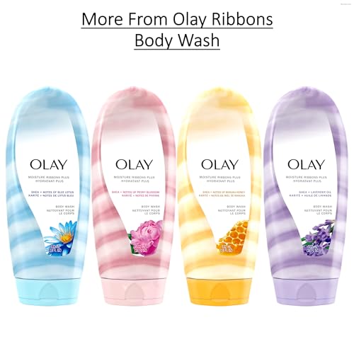 Olay Body Wash for Women, Moisture Ribbons Plus Shea Butter & Blue Lotus, Deep Conditioning, 18 fl oz Pack of 4