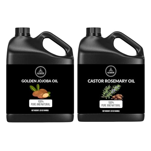 Naturevibe Botanicals Jojoba Oil 32oz and Castor Rosemary Oil 32oz | Oil Combo