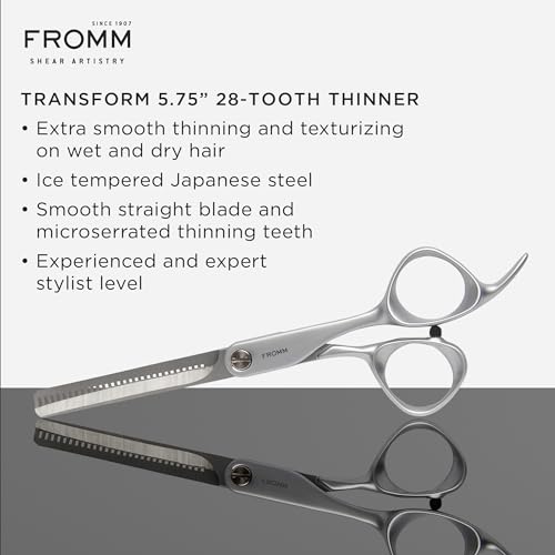 Fromm Professional 5.75-Inch Extra Smooth Hair Thinning Shears - 28-Tooth, Beveled Blade, Japanese Steel, Matte Silver, Variation of This Listing