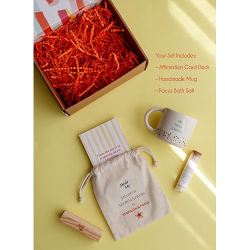 Dear Me Motivation Gift Set ? Affirmation Cards, Handmade Ceramic Mug & Bath Salt ? Mindfulness Gift ? Self-Care Set for Women ? Focus & Productivity Kit for Mental Clarity & Emotional Wellness