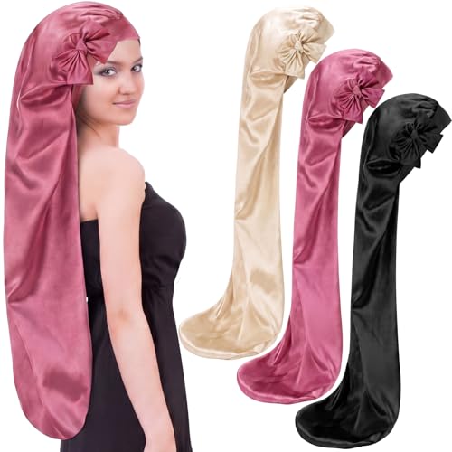 Chic 3-Pack 40-Inch Satin Bonnet for Sleeping Long Hair Protection