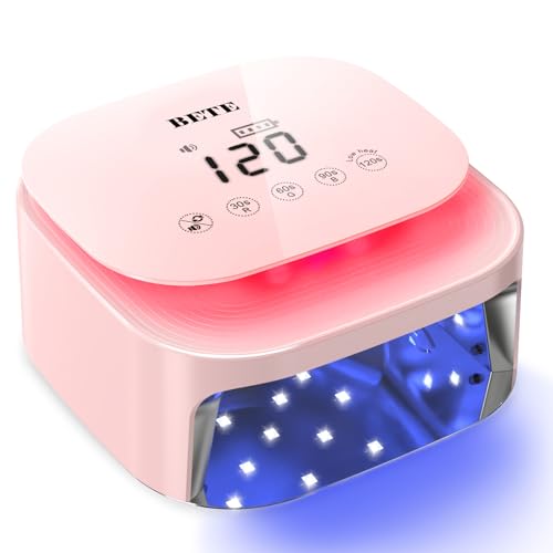 BETE 60W Cordless UV LED Nail Lamp - Rechargeable Gel Polish Dryer with Auto Sensor, 4 Timer Settings - Pink