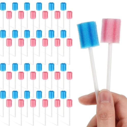 Outus 300pcs 3.74 Inch Disposable Mouth Swabs Soft Sponge Tips, Pink & Blue