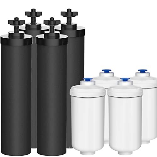 DTESL 4 Black & 4 Fluoride Water Filter Replacement Set for Ber-key BB9-2 & PF-2 Systems