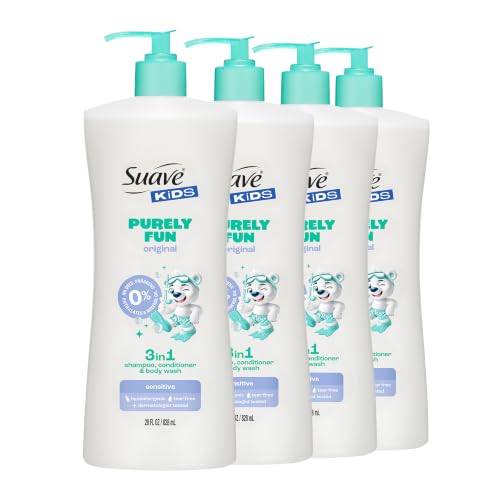 Kids 3-in-1 Shampoo Conditioner & Body Wash Pack of 4 - Hypoallergenic Tear-Free