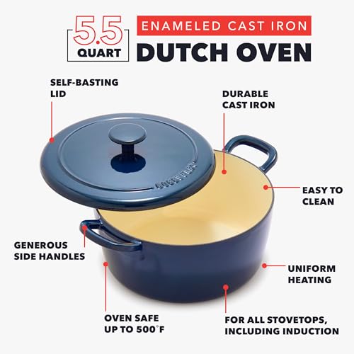 GreenPan x Bobby Flay 5.5QT Navy Enameled Cast Iron Dutch Oven with Lid - Cobalt Blue Variation