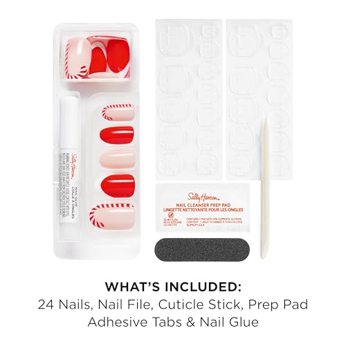 Sally Hansen Salon Effects Perfect Manicure Press-On Nails | Easy to Apply, Non-Damaging | 24 Nails, Adhesive Tabs, File & Alcohol Pad Included | Holiday - Santa Sweetie