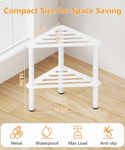 WikLiy White 2-Tier Waterproof Shower Foot Rest Stool for Shaving Legs, Rustproof Bathroom Bench