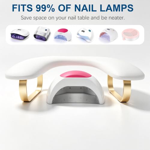 White U-Shaped Nail Arm Rest Stand with Gold Steel Legs for Manicure