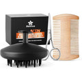 Beard Scrubber Brush Kit- 3 Piece Professional Set Silicone Beard Brush Scalp Shower Shampoo Scrubber Brush, Trimming Scissors, Dual-Sided Beard Comb | Hair Face Exfoliator & Massager for Growth