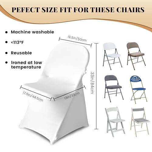 Snow White 50 Pack Stretch Polyester Spandex Chair Covers for Folding Chairs - Banquet, Wedding, Party