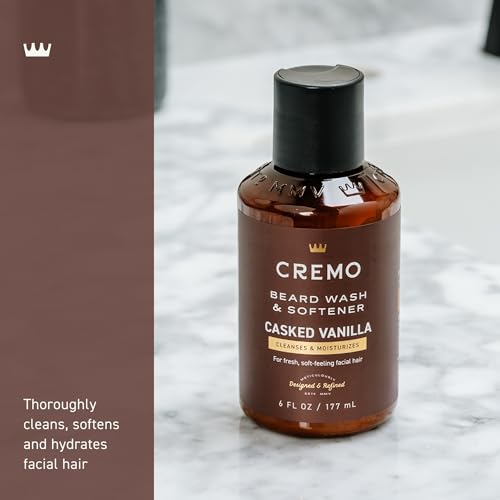 Cremo Casked Vanilla 2n1 Beard Wash & Softener, Specifically Designed to Clean, Moisturize and Soften All Lengths of Facial Hair, 6 Fl Oz