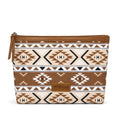 Large Waterproof Travel Makeup Bag for Women with Aztec Pattern - Tan