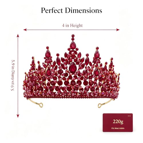 Burgundy 4-Inch Pageant Tiara with Rhinestones - Elegant Alloy Crown for Women